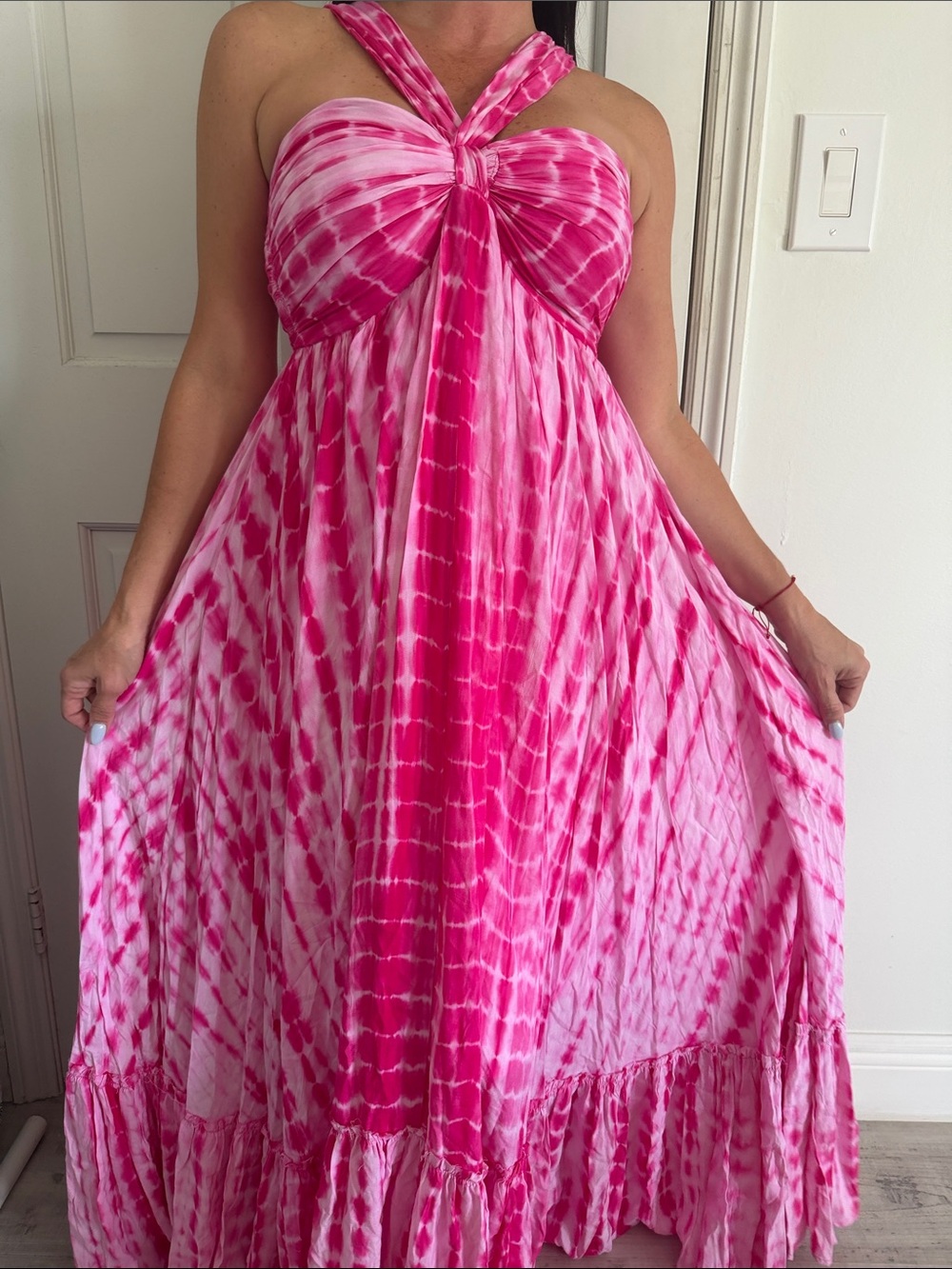 Fate Pink Tie-Dye Halter Maxi Dress